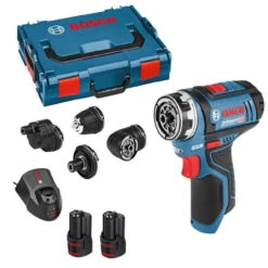 Bosch GSR12V-15FC 12V Flexi-Click Drill Driver With 4x Chucks & 2x 2.0Ah Battery Kit
