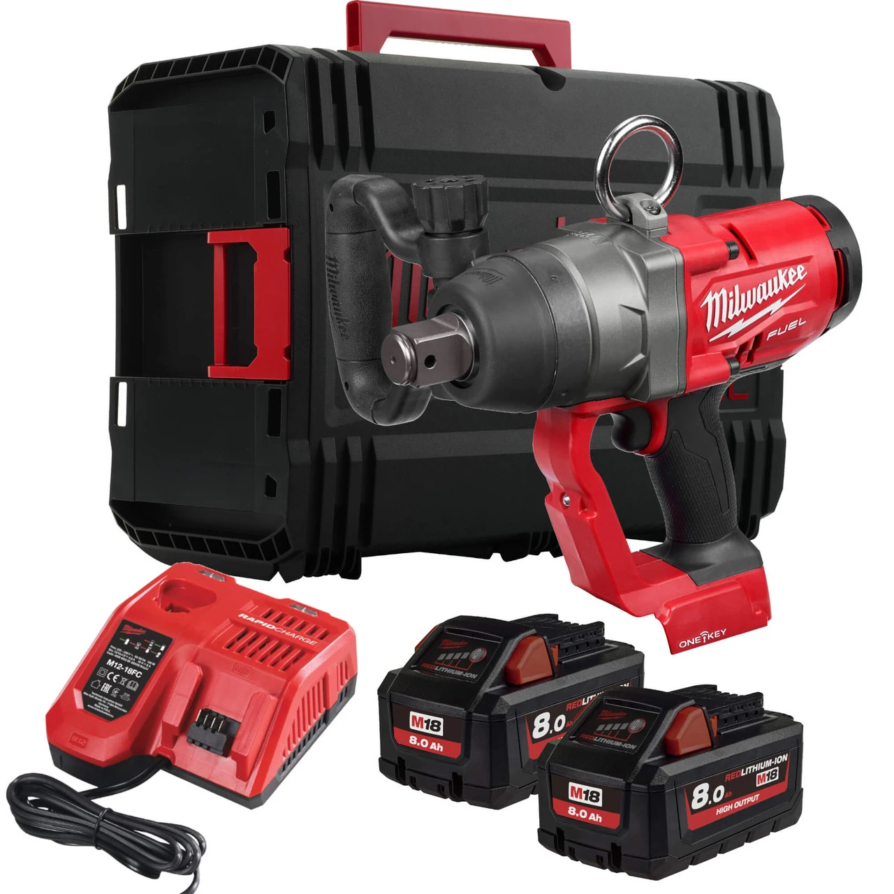 Milwaukee M18ONEFHIWF1-802X 18V 1" ONE-KEY FUEL Impact Wrench 2x 8Ah Battery Kit 1 Milwaukee M18ONEFHIWF1-802X 18V 1" ONE-KEY FUEL Impact Wrench 2x 8Ah Battery Kit